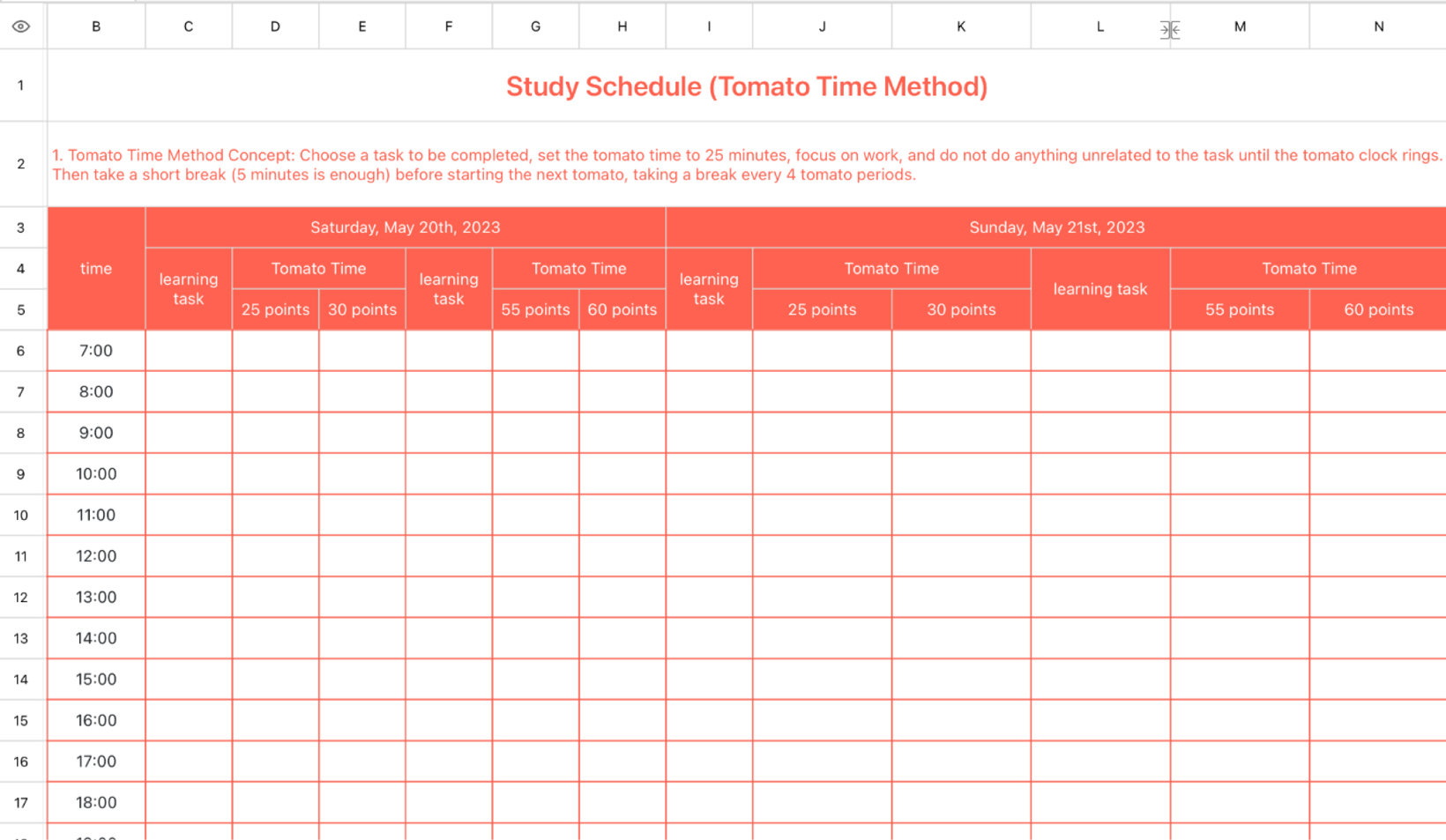 Study Schedule (Tomato Time Method)